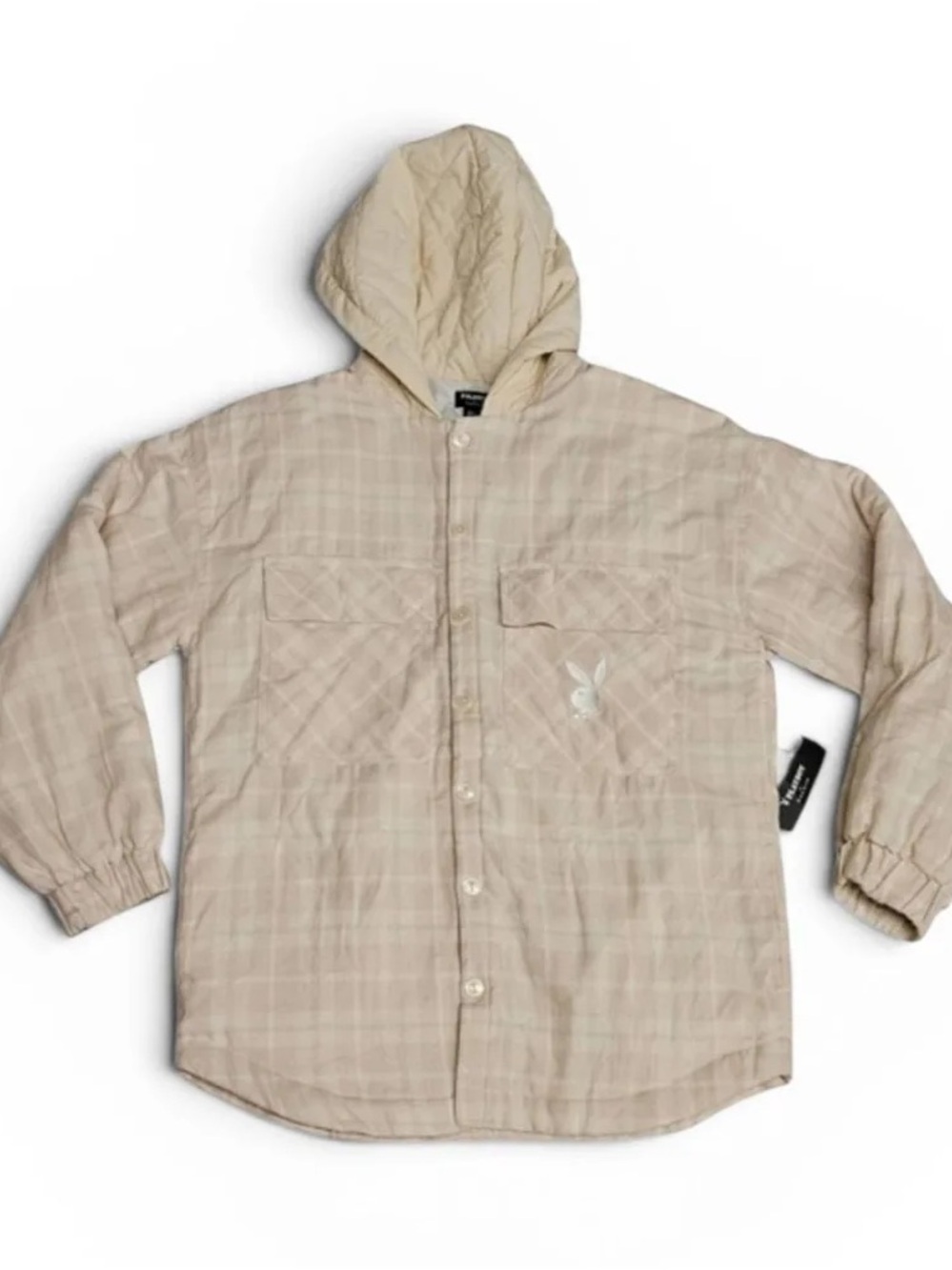 Playboy by PacSun hooded plaid puffer shacket